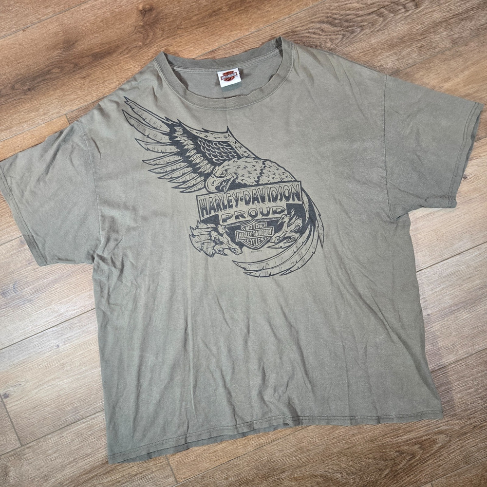 Vintage Y2K Harley Davidson Proud Eagle T Shirt Mens XL Gray Biker Columbia SC